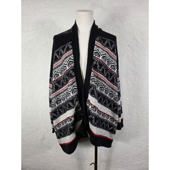 Merona Sweater Womens XL Black Red Open Front Cardigan Fair Isle Knit Cabincore - Picture 4 of 9